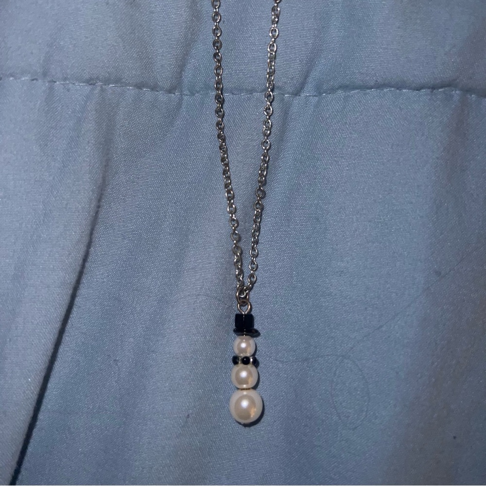 Snowman Silver and Pearl Necklace